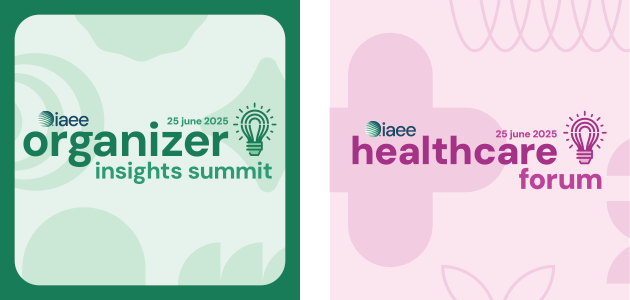 Side-by-side logos for IAEE's Organizer Insights Summit and Half-Day Healthcare Forum